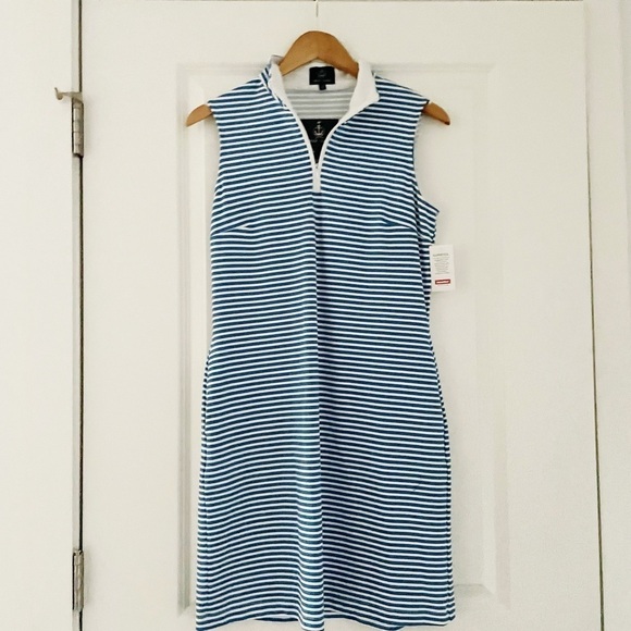 NWT Sailor-Sailor Britt 1/4 Zip Front Striped Sleeveless UPF 50+ Dress - Picture 1 of 7